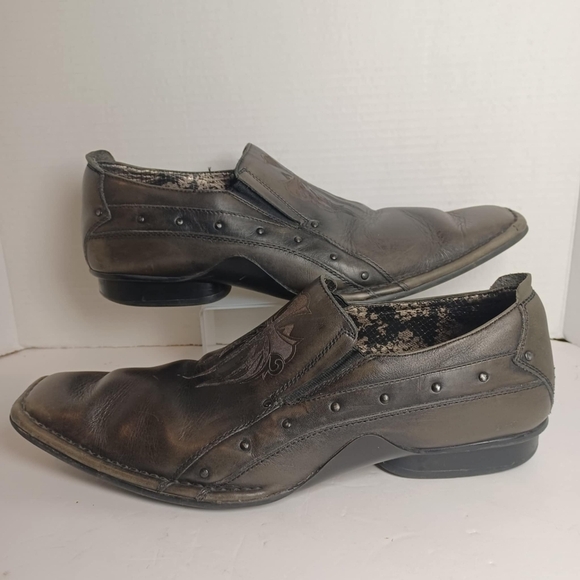 Lounge by Mark Nason Men's Black Leather Embossed Cross U Rock Loafers US 10.5